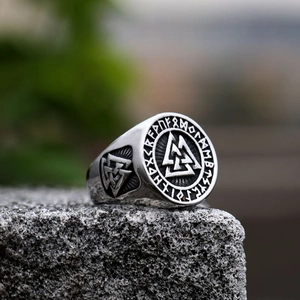 Viking Stainless Steel Ring For Men Valknut Vegvisir Nordic Runes Compass Signet Ring Retro Odin Triangle Punk Biker Jewelry Gift