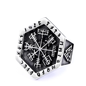 Nordischer Wikinger-Kompass-Ring mit Runen aus Edelstahl im Vintage-Retro-Look