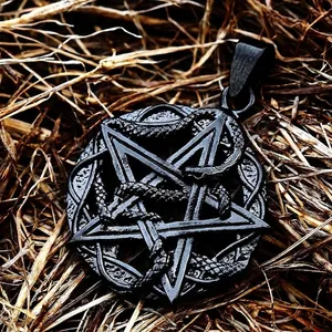 Ciondolo Solo in Acciaio Inossidabile Pentagramma Serpente Gotico Nero Galvanico Punk Animale per Uomo Senza Catena