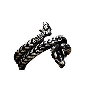 Retro drakenring van roestvrij staal met vintage zilveren finish en fijne schubben