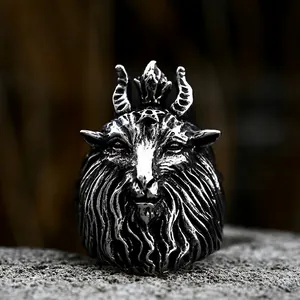 Anello in Acciaio al Titanio Vintage per Uomo Donna Gothic Punk Aquila Leone Testa di Pecora Animale Sigillo Gioielli in Metallo