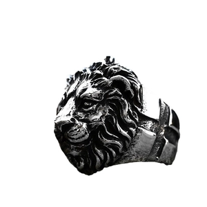 Anello da uomo con testa di leone in acciaio inossidabile stile punk rock vintage