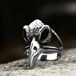 Bague crâne de corbeau Viking vintage en acier inoxydable durable pour homme style gothique