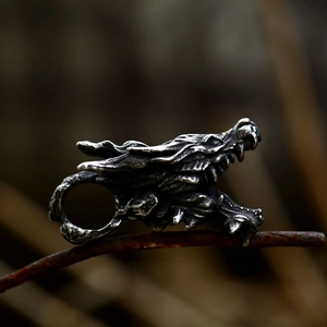 Vintage stainless steel dragon head pendant with detailed scales and punk gothic design