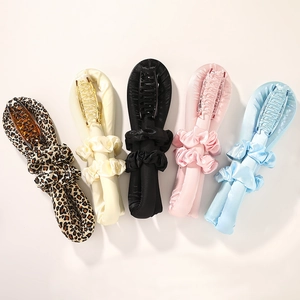 Heatless hair curler set with satin scrunchies and large claw clip in five various colors