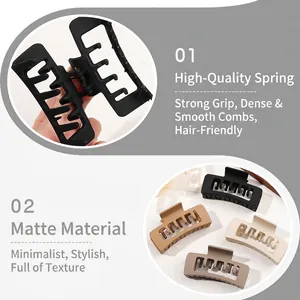 Minimalist matte double-layer hair claw clips set in black brown beige and taupe colors