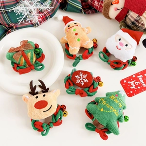 Chouchou en Peluche de Noël Avec Clochette Dessin Animé Père Noël Élan Bonhomme en Pain d'Épices Élastique à Cheveux Festif Pour Femmes Filles