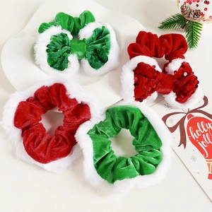 Set elastici capelli natalizi in velluto con paillettes e fiocchi rossi e verdi