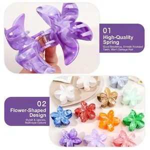 Elegant marble patterned plumeria hair claw clips in various pastel acetate colors