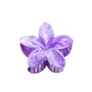 Elegant purple marble frangipani hair claw clip with acetate finish for women