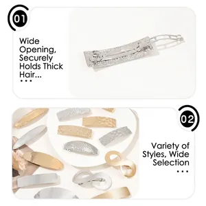 Minimalist geometric metal hair clips in gold and silver with textured finish
