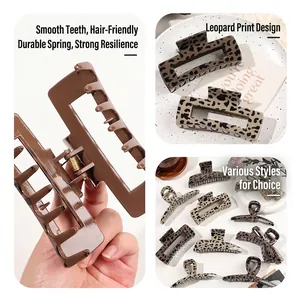 Brown leopard print hair claw clip set with strong springs and rounded comb teeth for women