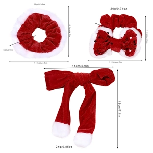 Set di 3 elastici per capelli natalizi in velluto rosso con paillettes e fiocco lungo