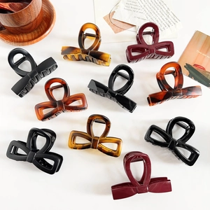 Korean Style Bowknot Hair Claw Elegant Glossy Matte Shark Clip Plastic Large Bow Hairpin For Women Daily Styling Accessory