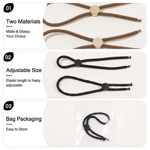 Adjustable threaded hair ties in black and brown with round buckles for hair volume