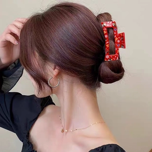 Pince à cheveux rectangulaire rouge avec motifs de Noël, bonhomme de pain d'épices