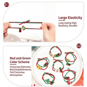Elastische Weihnachts-Haargummis mit Weihnachtsmann, Rentier und Glockenanhänger im Set