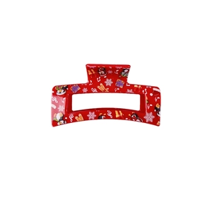 Pince à cheveux rouge de Noël avec motifs festifs de pingouins et de flocons de neige