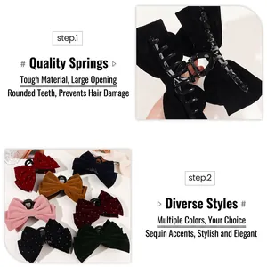 Velvet double-sided bow hair claw clip set in various colors with high toughness spring