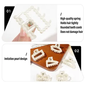 Elegant 4cm faux pearl hair claw clips in geometric shapes for sophisticated updos