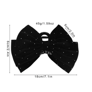Elegant black velvet bow hair claw clip with rhinestones for women hair styling
