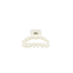 Elegant 4cm mini pearl hair claw clip with cream resin base and silver metal spring