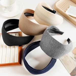 Retro Ribbed Knitted Wide Headband For Women Korean Style High Skull Top Non-slip Hair Hoop Fashion Fabric Hair Accessories