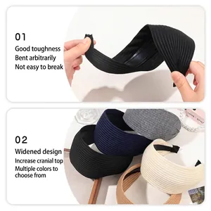 Flexible ribbed wide headband for women in multiple colors for high top skull effect