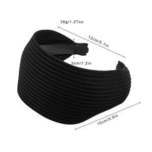 Black ribbed knit wide headband with anti-slip design for high crown hair volume