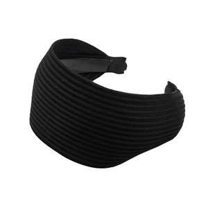 Black wide ribbed knit headband for women with a high crown vintage non-slip design