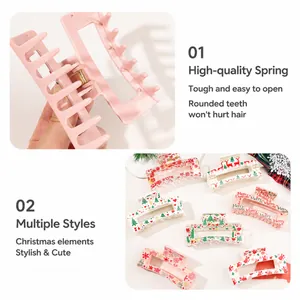 Christmas shark hair claw clips with reindeer and snowflake prints for holiday styling