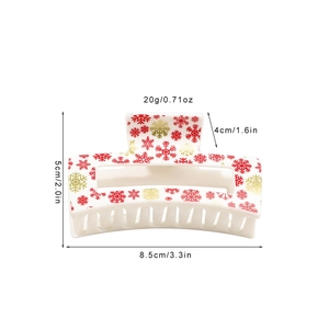 Christmas square hair claw clip with red and green snowflake patterns on white material