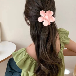 Pince à cheveux fleur rose mat pour femme, accessoire floral de 7,5cm pour chignon