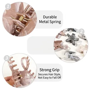 Marble textured hair claw set in starfish and wave shapes with strong metal spring