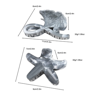 Elegant marble pattern shark clips with ginkgo leaf and starfish shapes for women