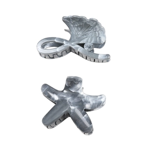 Gray marble pattern hair claw clips set with geometric leaf and starfish designs