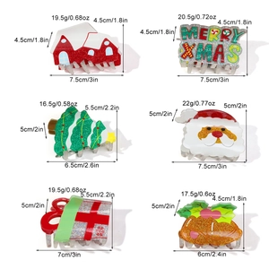 Set of 6 festive Christmas hair claws with glitter snowmen and Santa designs