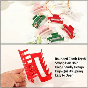 Square butterfly hair claw clips in red green and white colors with smooth teeth