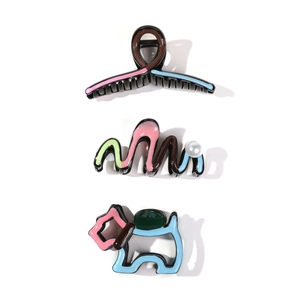 Three-piece set of dopamine-colored puppy hair clips and hollow shark clips for women