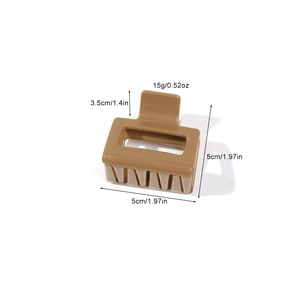 Brown rectangular geometric hair claw clip with size 5cm and weight 15g measurements
