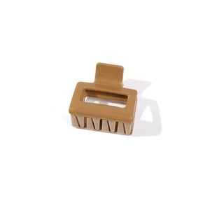 Glossy coffee brown rectangular hair claw clip with cutout design for women
