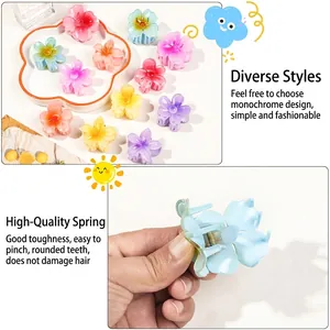Colorful plumeria flower hair claws for women in pastel pink, blue, yellow, and orange