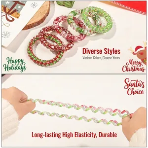Christmas themed spiral hair ties in red and green with festive holiday patterns
