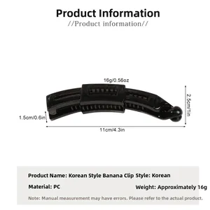 Detailed view of black PC matte banana hair clip showing 11cm length dimensions