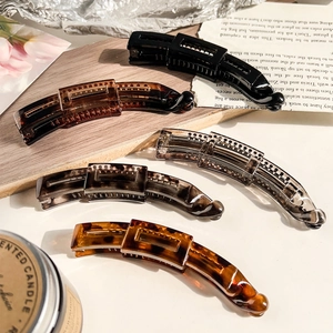 Women Fashion PC Banana Hair Clip 11cm Geometric Matte Amber Black Brown Non-Slip Vertical Twist Hair Clip Hair Accessories