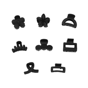 Set de 8 pinzas para el cabello negras mate con diseños florales y geométricos básicos