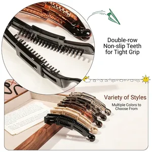 Matte banana hair clip set with double-row anti-slip teeth in amber and dark brown