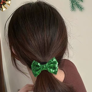 Chouchou noud à paillettes vertes pour coiffure de Noël accessoire cheveux festif