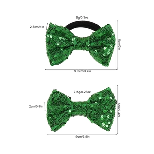 Ensemble d'élastique et pince à nœud de Noël à paillettes vertes avec dimensions