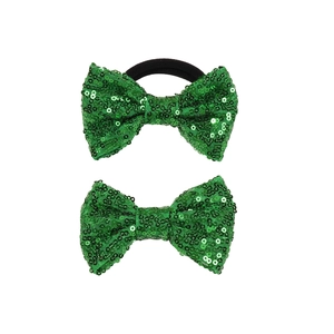 Paire de chouchous nœuds à paillettes vertes festives pour coiffures de fête stylées